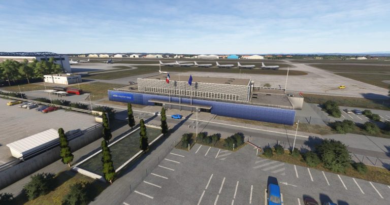 Entrée du terminal de Nîmes-Garons dans MSFS